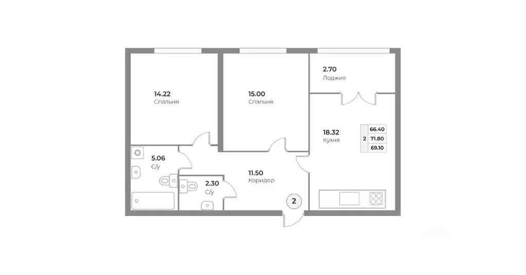 2-к кв. Калининградская область, Калининград ул. Ватутина, 38 (69.3 м) - Фото 1