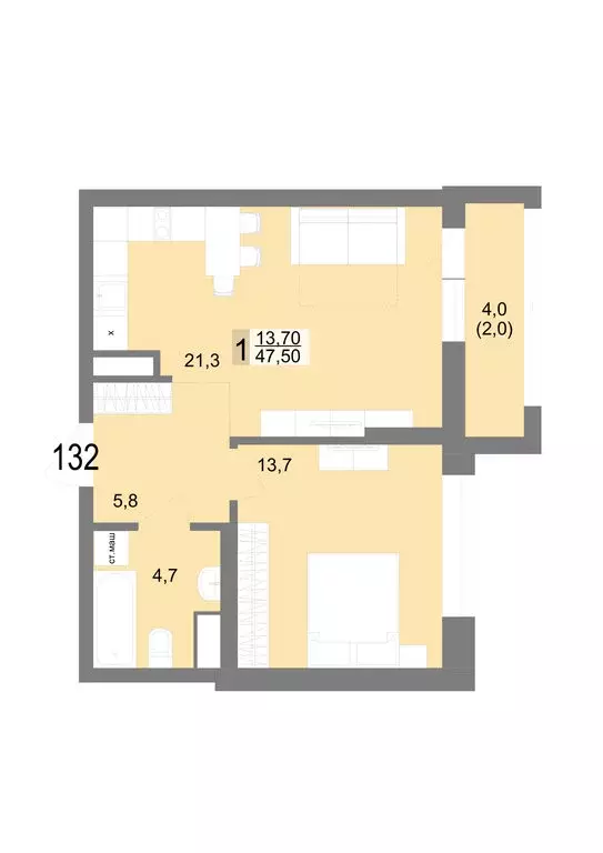 1-комнатная квартира: Екатеринбург, Посадская улица, 26 (47.5 м) - Фото 1