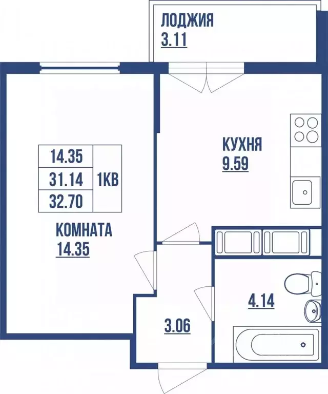 1-к кв. Санкт-Петербург ул. Вадима Шефнера, 4 (32.7 м) - Фото 1