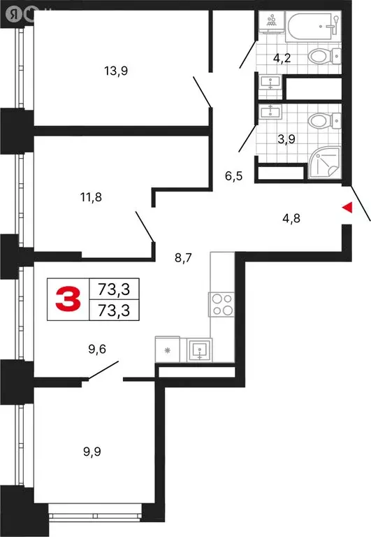 3-комнатная квартира: Москва, ЖК Бестселлер (73.3 м) - Фото 1