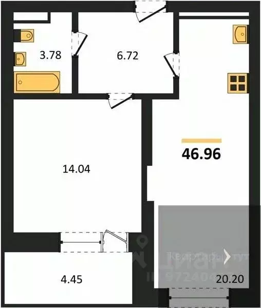 1-к кв. Воронежская область, Воронеж Транспортная ул., 58 (46.96 м) - Фото 1