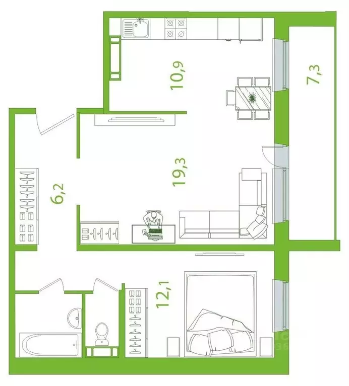 2-к кв. Томская область, Томск ул. Пришвина, 52 (60.0 м) - Фото 0