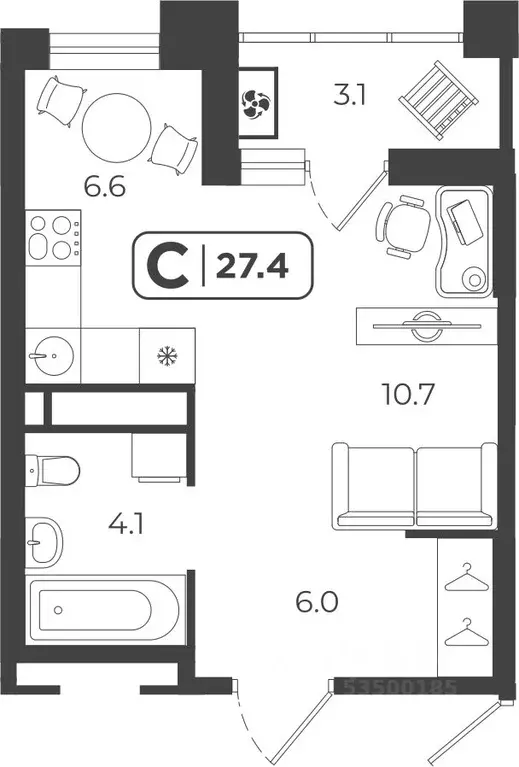 Студия Тюменская область, Тюмень  (28.18 м) - Фото 1
