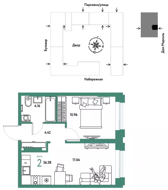 2-к кв. Тюменская область, Тюмень Береговая ул., 100к2 (36.58 м) - Фото 1