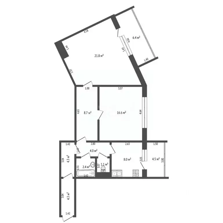 2-к кв. Тюменская область, Тюмень ул. Жуковского, 88/1 (71.2 м) - Фото 1