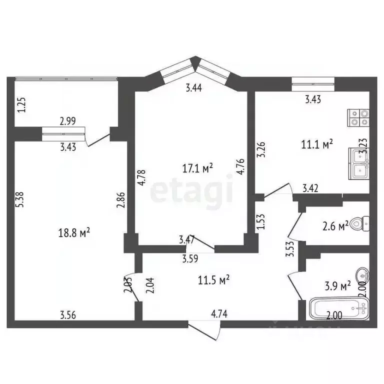 2-к кв. Орловская область, Орел Комсомольская ул., 263 (65.0 м) - Фото 2