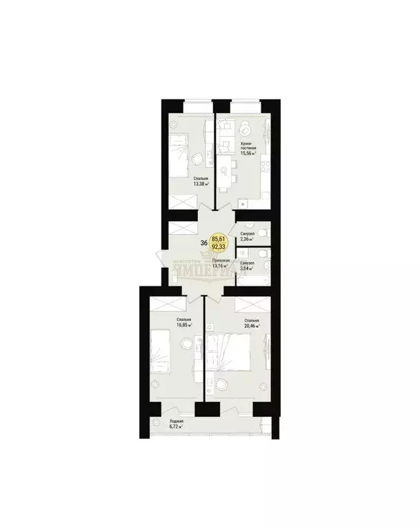 3-комнатная квартира: Йошкар-Ола, улица Карла Либкнехта, 77 (92.33 м) - Фото 2