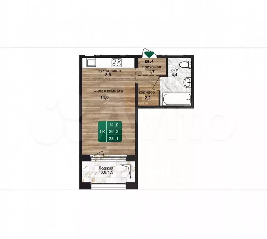 Квартира-студия, 28 м, 7/24 эт. - Фото 1