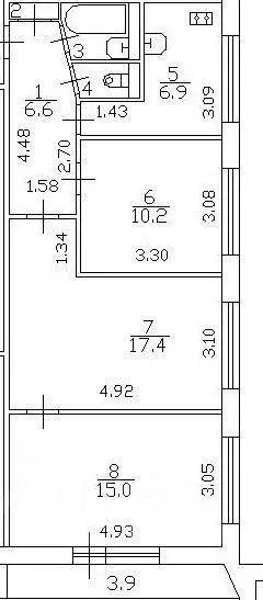 Квартира, 3 комнаты, 59.5 м - Фото 2