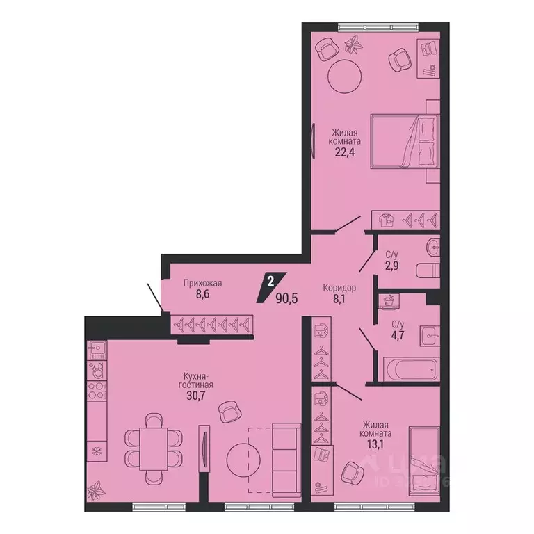 2-к кв. Свердловская область, Екатеринбург Вторчермет жилрайон,  (90.5 ... - Фото 2