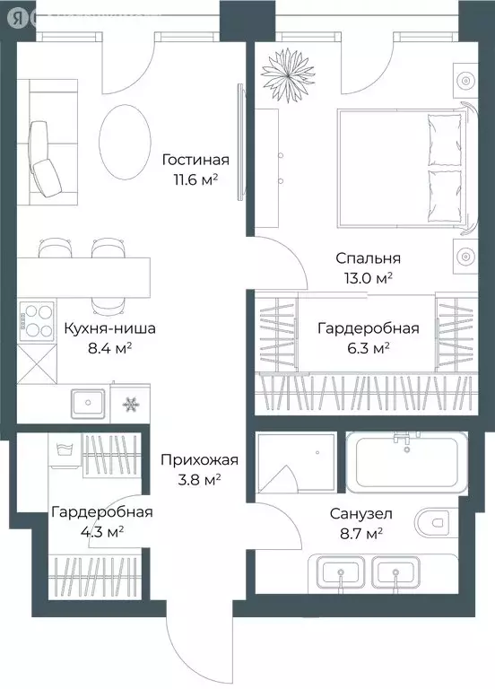 1-комнатная квартира: Москва, жилой комплекс Опус (56.1 м) - Фото 1