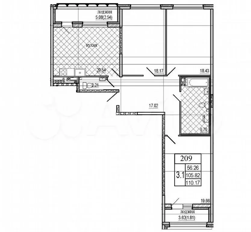 3-к. квартира, 110м, 6/8эт. - Фото 1