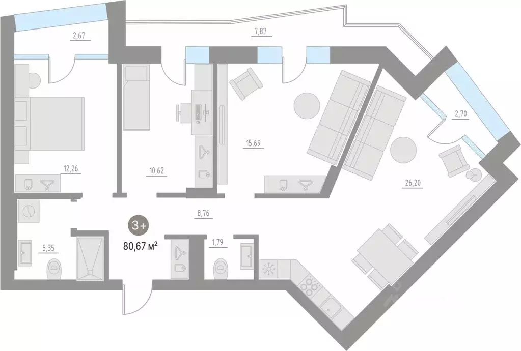 3-к кв. Тюменская область, Тюменский муниципальный округ, с. Кулаково ... - Фото 1