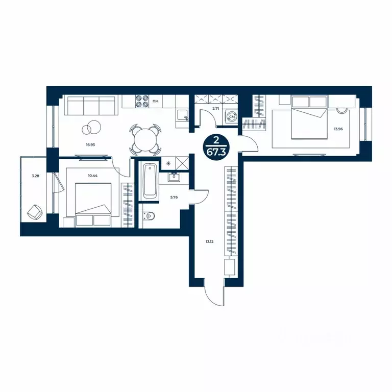 2-к кв. Хакасия, Абакан ул. Генерала Тихонова, 14 (67.3 м) - Фото 1