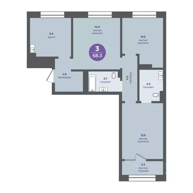 3-к кв. Красноярский край, Красноярск ул. Кутузова (65.0 м) - Фото 1