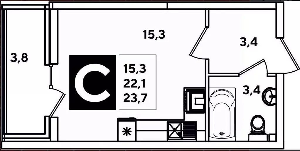 Студия Краснодарский край, Новороссийск ул. Котанова, 2к1 (23.7 м) - Фото 2