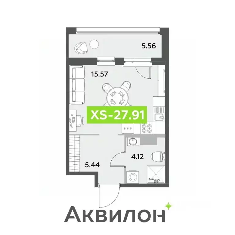 Студия Санкт-Петербург Аквилон Ливз 2 жилой комплекс (27.91 м) - Фото 0