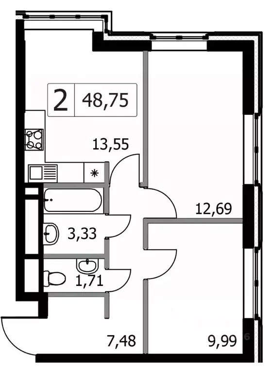 2-к кв. Москва Городские Истории жилой комплекс, к1 (48.75 м) - Фото 1