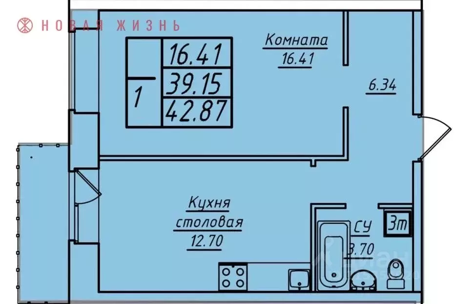 1-к кв. Самарская область, Самара ул. Стара-Загора, 249А (42.87 м) - Фото 0