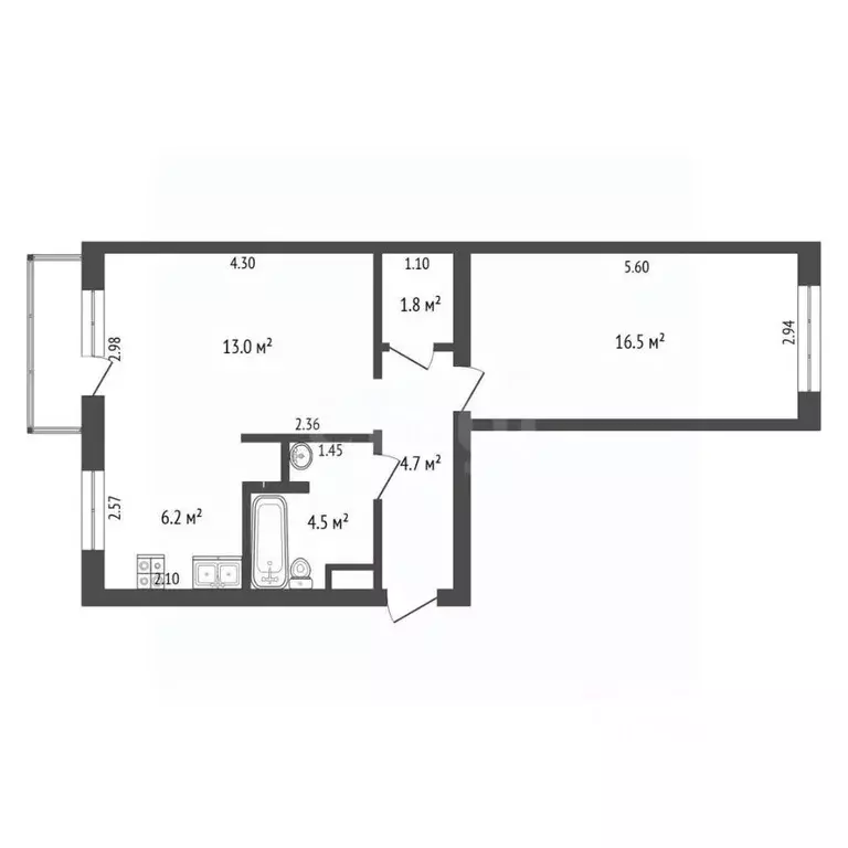 2-к кв. Архангельская область, Архангельск наб. Северной Двины, 98к1 ... - Фото 2