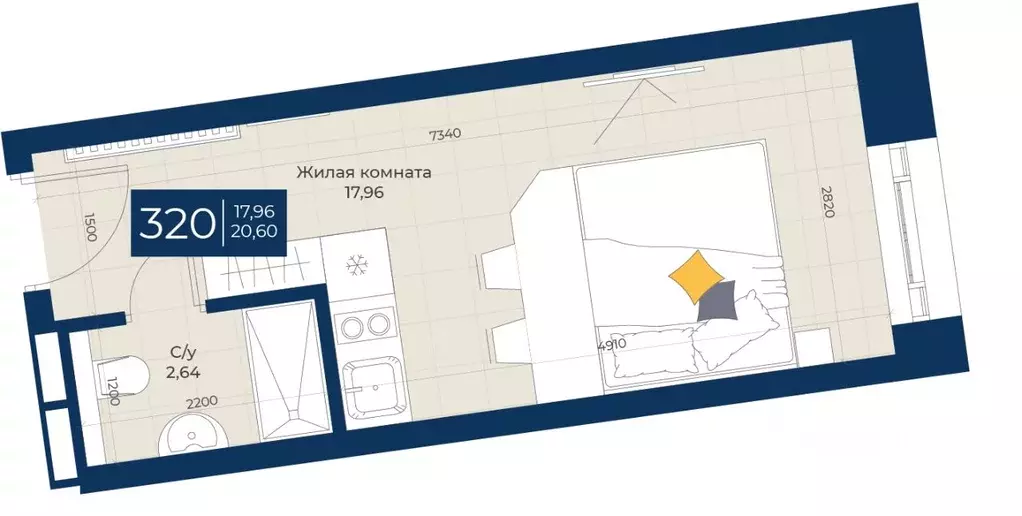1-к кв. Татарстан, Казань ул. Бурхана Шахиди, 18/18 (20.12 м) - Фото 1