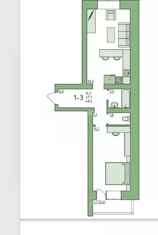 1-к кв. Вологодская область, Вологда Новгородская ул., 38 (48.0 м) - Фото 1