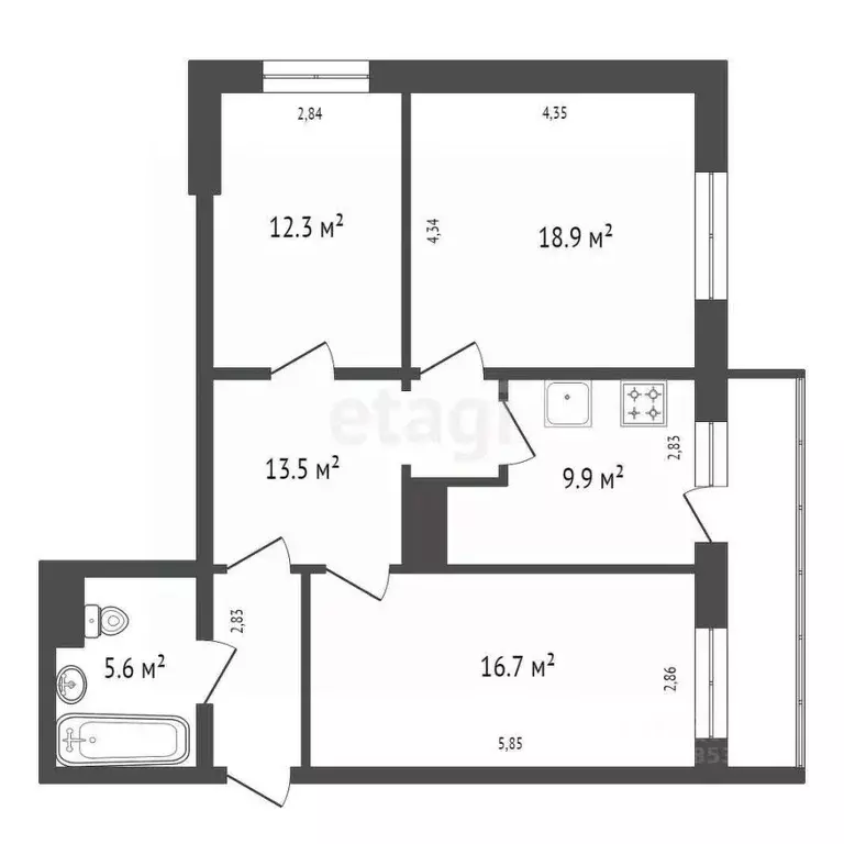 3-к кв. Красноярский край, Красноярск ул. Елены Стасовой, 50Д (76.9 м) - Фото 2
