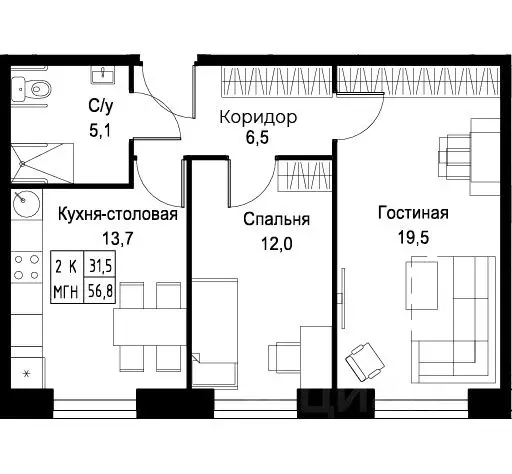 2-к кв. Москва ул. Наметкина, 10Д (56.8 м) - Фото 1