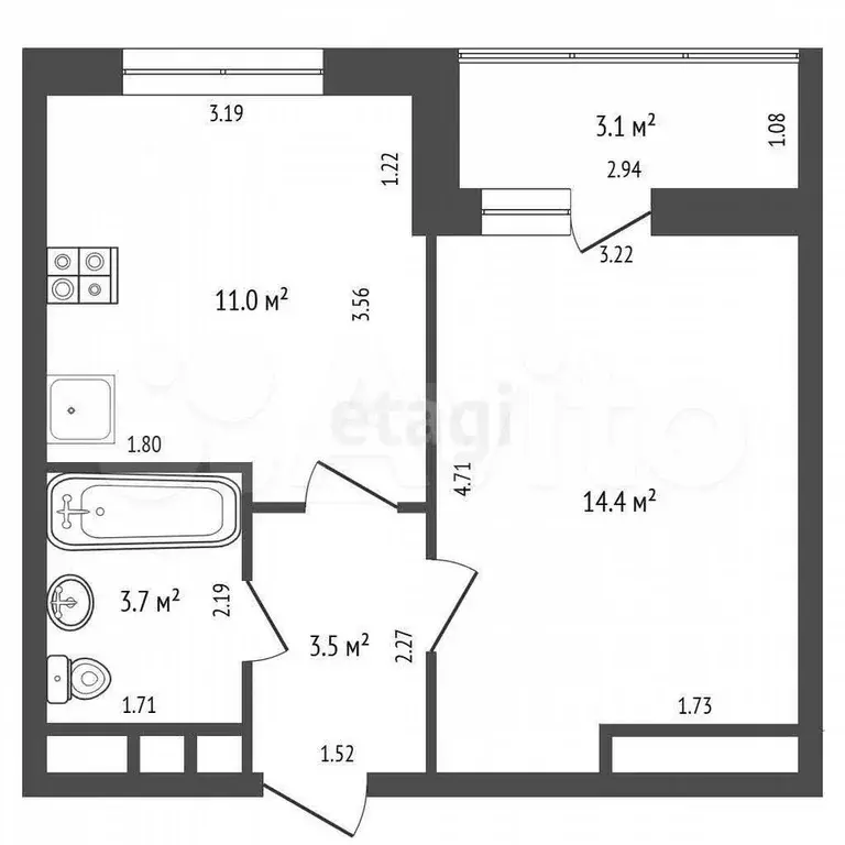1-к. квартира, 32,6 м, 19/22 эт. - Фото 0