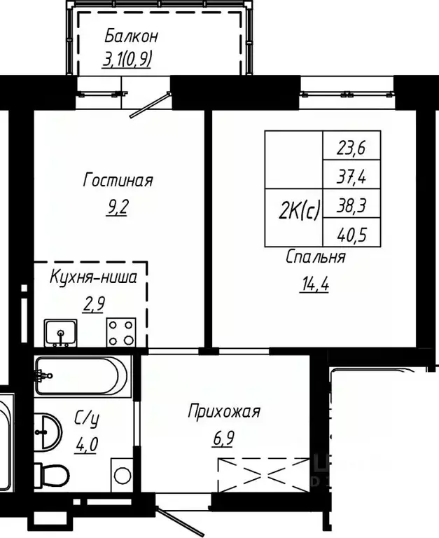 2-к кв. Алтайский край, Барнаул ул. Чернышевского, 189к3 (38.3 м) - Фото 0