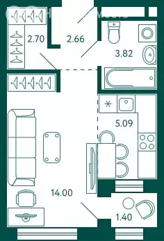 Квартира-студия: Уфа, улица Авроры, 16А (28.97 м) - Фото 1