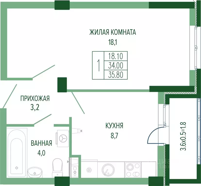 1-к кв. Краснодарский край, Краснодар Круговая ул., 4/1к3 (36.6 м) - Фото 1