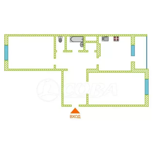 2-комнатная квартира: Тюмень, Харьковская улица, 27 (61.9 м) - Фото 1