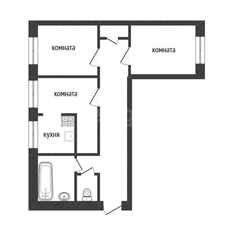 3-комнатная квартира: Пчева, Советская улица, 2 (58 м) - Фото 0