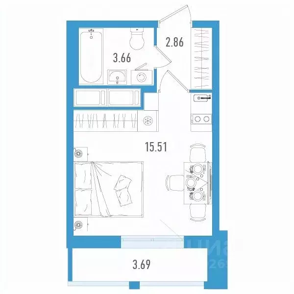 Студия Санкт-Петербург дор. Муринская, 67 (23.14 м) - Фото 0