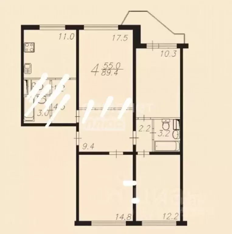 4-к кв. Москва Пятницкое ш., 40 (89.7 м) - Фото 2