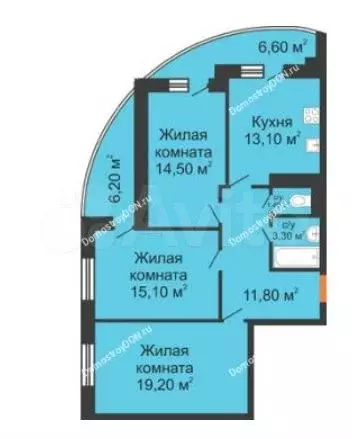 3-к. квартира, 91 м, 15/22 эт. - Фото 0