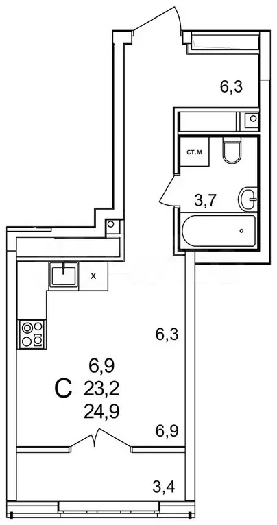 Квартира-студия, 25 м, 16/25 эт. - Фото 1