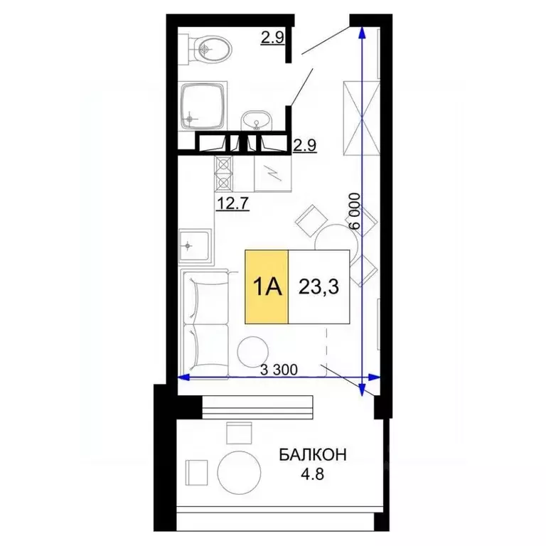 Студия Краснодарский край, Анапа ул. Дружбы, 9 (23.3 м) - Фото 1