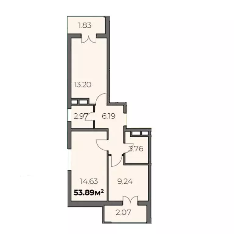 2-комнатная квартира: Адыгейск, ЖК Центральный Двор (53.89 м) - Фото 1