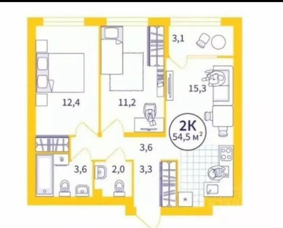 2-к кв. Свердловская область, Екатеринбург ул. Щербакова, 76 (54.5 м) - Фото 1