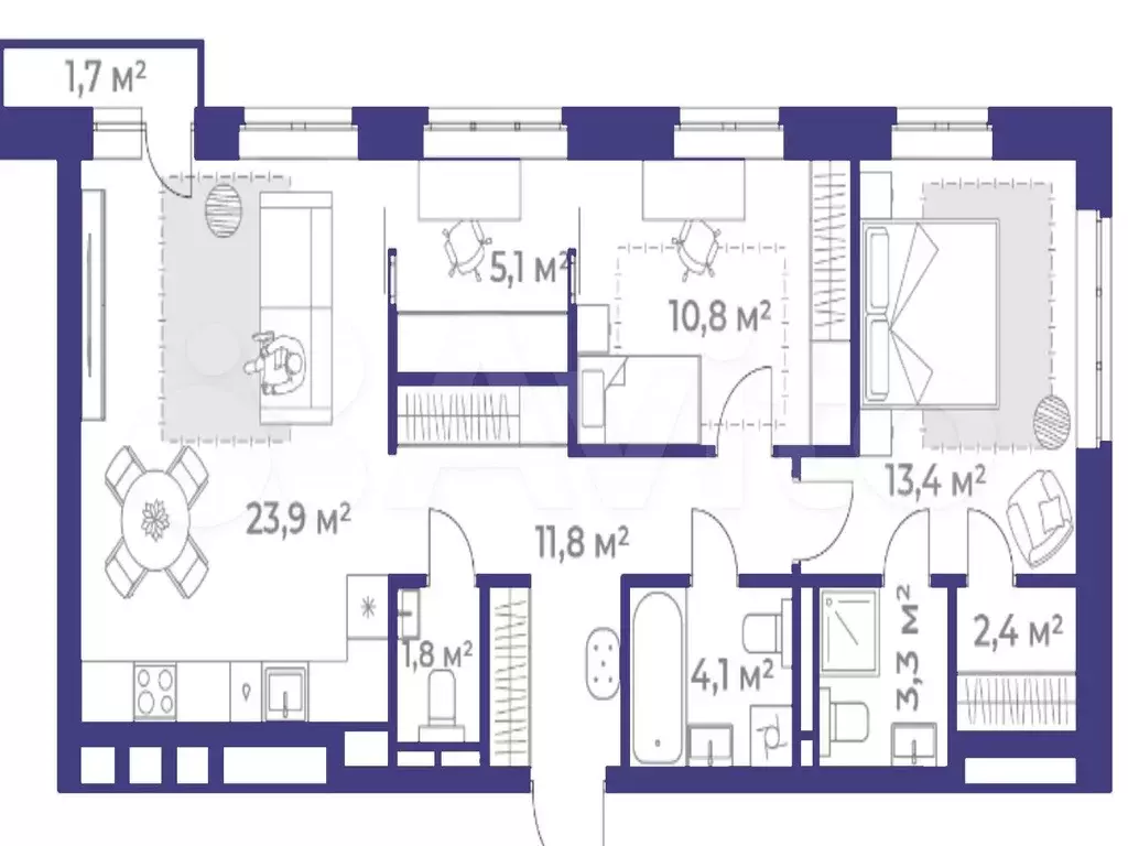 3-к. квартира, 77,5 м, 2/9 эт. - Фото 1