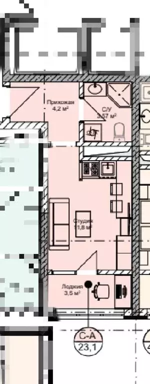 Студия Чеченская республика, Грозный ул. Лисицина, 16А (23.1 м) - Фото 2