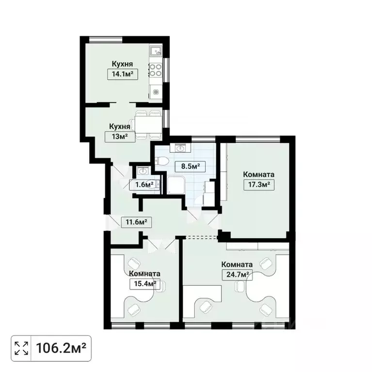 4-к кв. Москва Тверская ул., 6С3 (106.2 м) - Фото 2