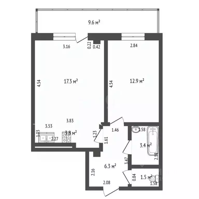 2-к кв. Саха (Якутия), Якутск ул. Севастопольская, 21/1 (45.2 м) - Фото 2