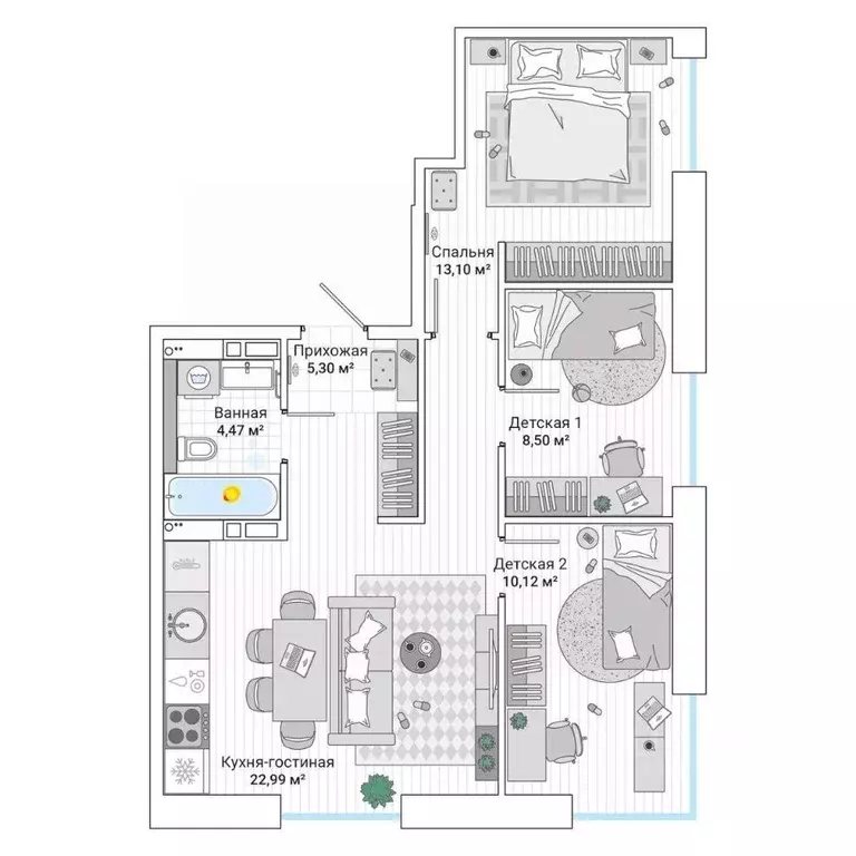 3-к кв. Приморский край, Владивосток ул. Нейбута (66.1 м) - Фото 1