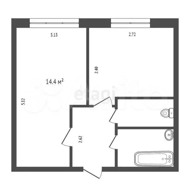 1-к. квартира, 28,1 м, 2/12 эт. - Фото 0