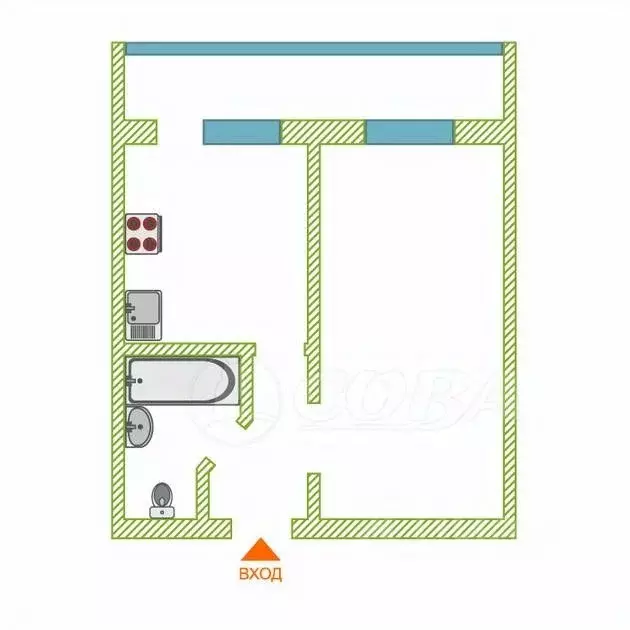 1-к кв. Тюменская область, Тюмень ул. Василия Гольцова, 26 (34.4 м) - Фото 1