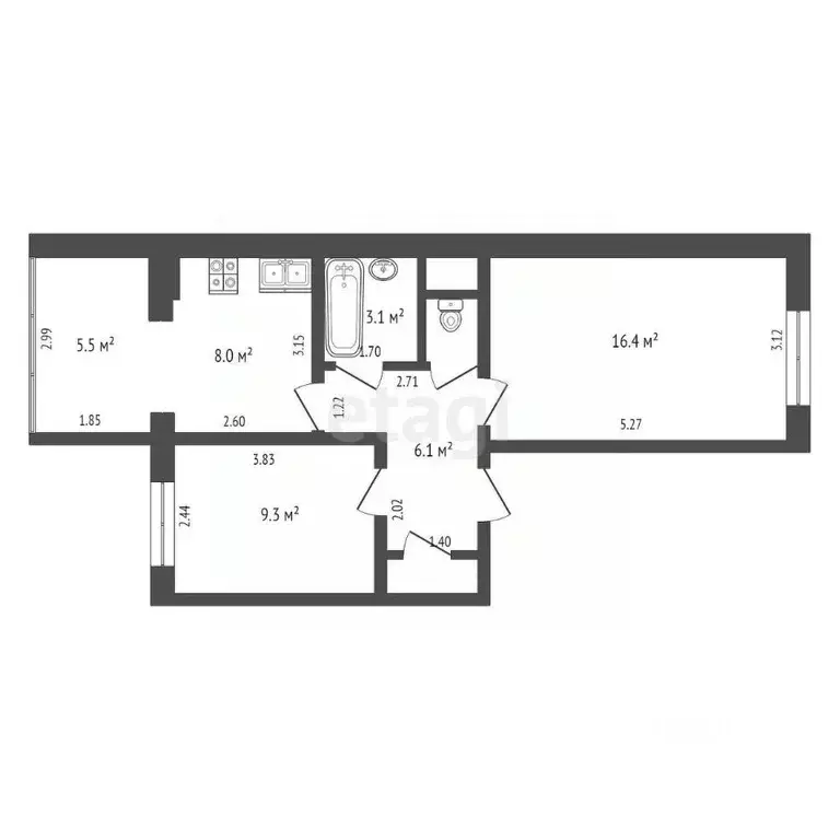 2-к кв. Ханты-Мансийский АО, Нягань 2-й мкр, 2 (50.1 м) - Фото 1