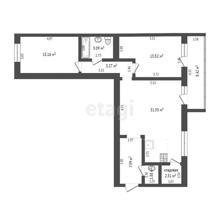 2-комнатная квартира: Тюмень, улица Тимофея Кармацкого, 5 (83.9 м) - Фото 1